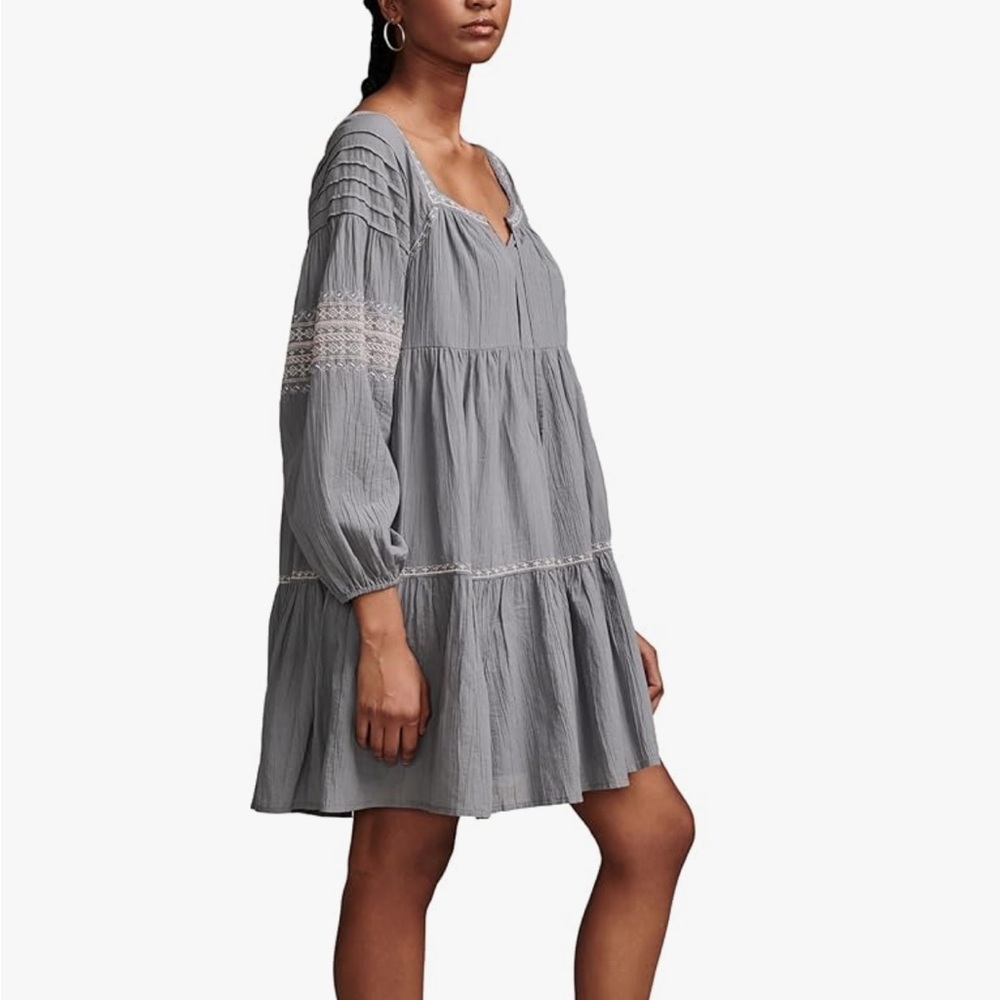NWOT Lucky Brand Long-sleeves Tiered Mini Dress, L, Blue - Picture 5 of 7